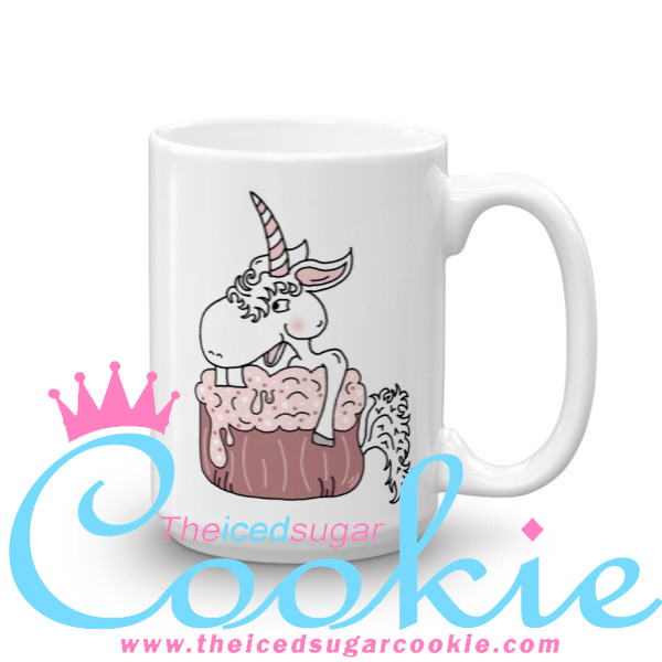 Unicorn In A Cupcake. Coffee Cup Mug by The Iced Sugar Cookie. Unique one of kind cartoon illustrations of unicorn. Great as Birthday gifts for loved ones