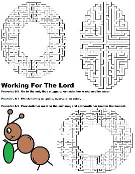 Sunday School printable maze with ant