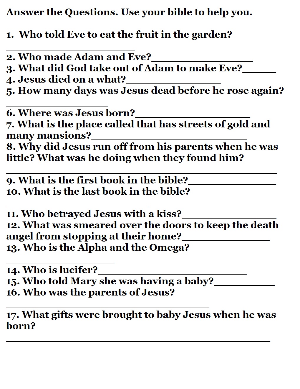 Bible Questions And Answers For Adults 108