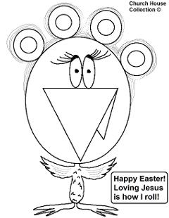 Easter Coloring Pages- Chicken with hair rollers coloring page- Chicken coloring pages Happy Easter Loving Jesus Is How I Roll Coloring Pages For Sunday School Kids- by ChurchHouseCollection.com Easter Egg Coloring Pages for Sunday School Preschool Kids