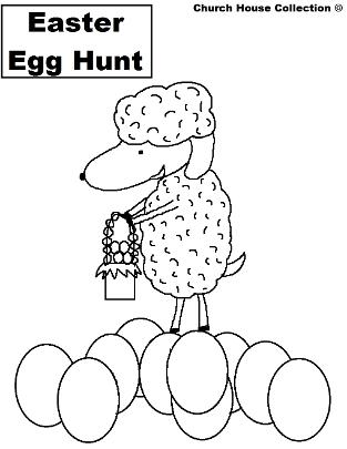 Easter Coloring Pages For Kids | Church House Collection | Easter Sheep holding Easter Egg basket on top of Easter Eggs | Black and White Easter Coloring Sheets For Toddlers | Easter Egg Hunt Coloring Pages