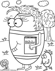 Easter Egg Holding BIble Coloring Page for Sunday school  by ChurchHouseCollection.com Easter Egg Coloring Pages for Sunday School Preschool Kids