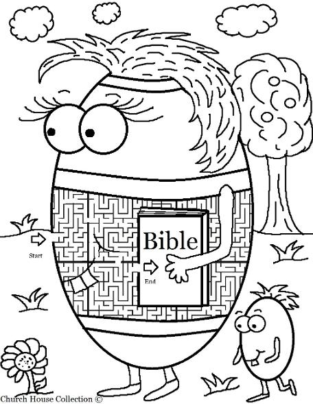 Easter Egg With Bible Maze For Sunday School or Children's Church by ChurchHouseCollection.com Easter Egg Coloring Pages for Childrens Church Sunday School For Preschool Kids