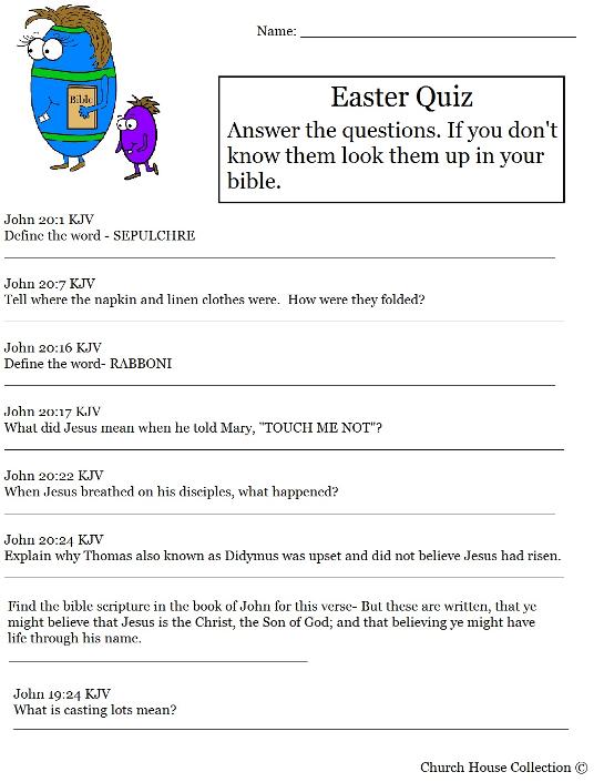 Hard Easter Quiz on Reurrection of Jesus Sunday school kids Easter Eggs With Bible