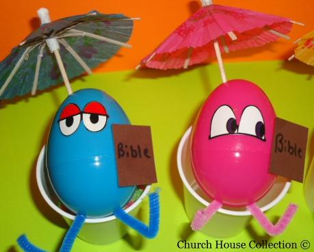 Easter Egg With Bible Snacks For Kids In Sunday School using Plastic eggs and umbrellas by ChurchHouseCollection.com
