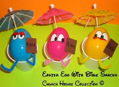 Easter Egg With Bible Snacks For Kids In Sundsy School- plastic eggs and umbrellas by ChurchHouseCollection.com
