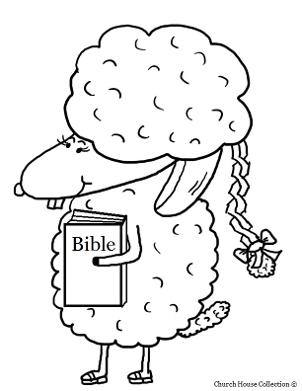 Easter Sheep With Braid and Bible Coloring Page For Sunday School