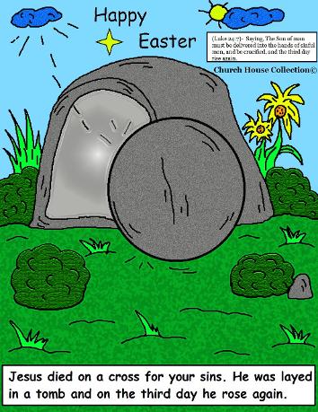 Happy Easter Tomb Jesus Resurrection Picture Cartoon Clipart Image by Church House Collection©
