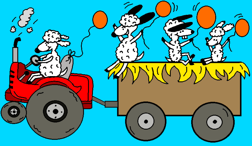 Fall Festival Hay Ride Harvest Festival Sheep on Tractor With Orange Balloons Coloring Pages