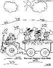 Sheep Riding A Tractor and Hay Ride Coloring Page. Harvest Festival Coloring Page
