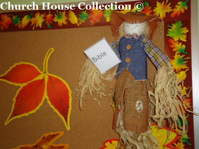Fall Scarecrow Bulletin Board Idea God's Pumpkin Patch- Scarecrow Holding A Bible- Autumn Bulletin Board Ideas For Your Classroom by Church House Collection