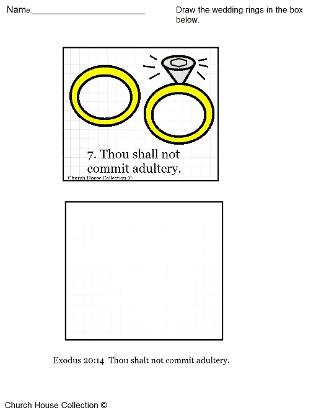 Thou Shalt Not Commit Adultery for ten commandments grid drawing activity worksheet