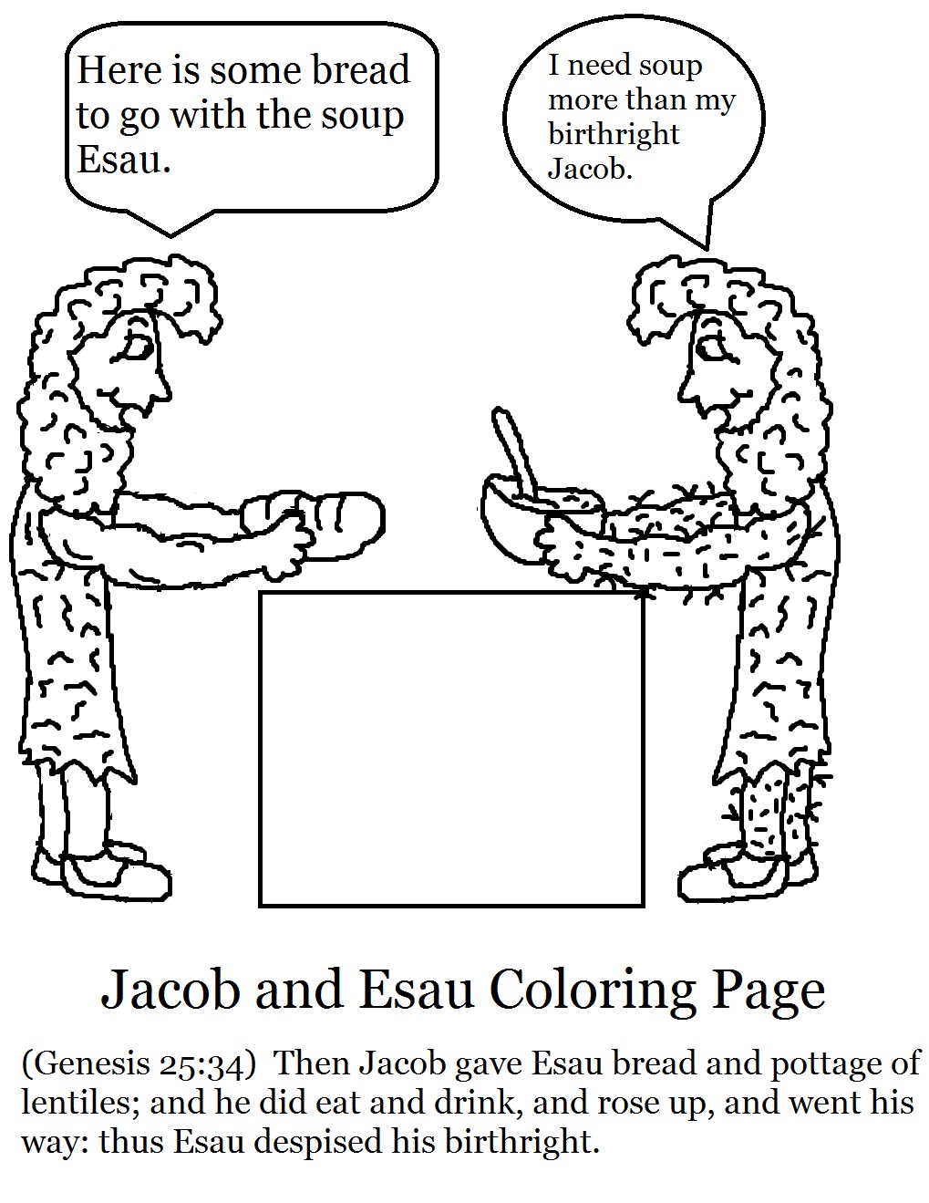 Colouring page of Jacob Esau and soup at
