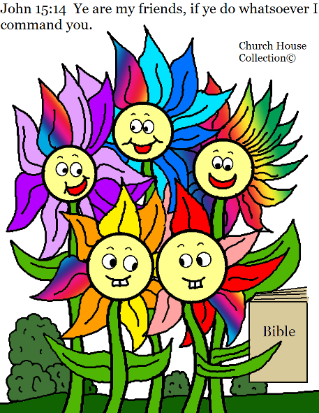 Flower Family Coloring Page for kids in Sunday School. John 15:14 by Church House Collection©