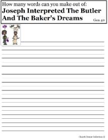 Joseph Interpreted The Butler And The Baker's Dreams Worksheet- How many words can you make out of