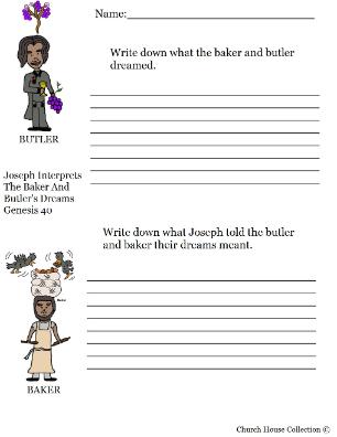 Joseph interprets the butler and baker's dream activity sheet