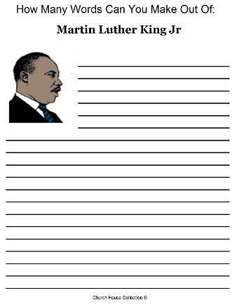 Martin Luther King Jr Activity Sheet How many words are in martin luther king jr