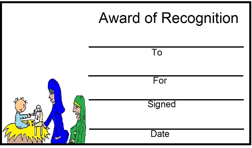 Mary Joseph and baby Jesus award certificate