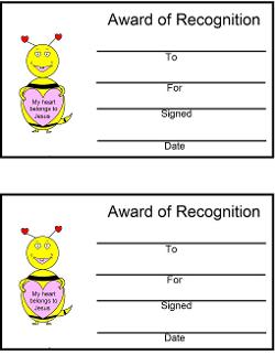 My heart belongs to Jesus Award Certificates Valentine's Day Bee Sunday school or Children's Church