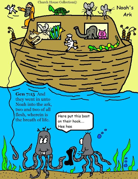 Noah's Ark with animals cartoon clipart image. Genesis 7:15 clipart free image.