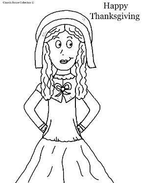Pilgrim Girl Coloring Page- Thanksgiving Coloring Pages