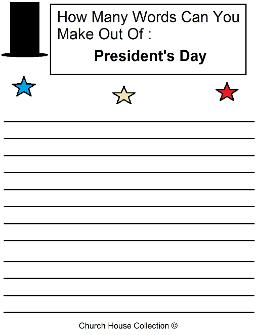 President's Day Worksheet How Many Words Can You Make Out Of: President's Day