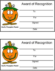 Pumpkin Award Certificate Pumpkin Sunday school lesson- God's Pumpkin Patch Kids Certificate Printable Template Cutout by Church House Collection- Fall Award Certificates Printable Templates
