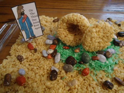 Easter Sunday School Snacks For Kids | Church House Collection | Jesus Tomb Rice Krispy Treat Cake Recipe Idea For Kids in Children's Church