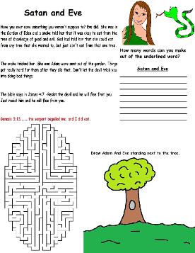 Adam and Eve Wild Card Satan and Eve Wild Card Printable Activity Sheet For Kids
