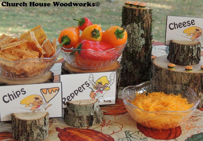 Wood Place Card Holders For Food Cards- Use for Birthday Party Events- Speedy Gonzales Chips, Peppers, Cheese, Decoration Ideas Using Real Wood