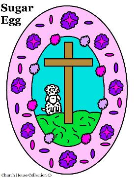 Sugar Egg With Sheep and Cross Coloring Page for Easter Sunday school