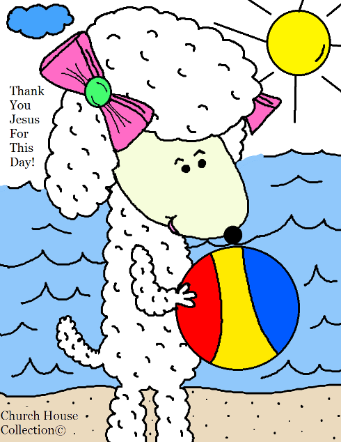 Thank You Jesus For This Day Sheep With Beach Ball Summer Coloring Page by Church House Collection©