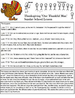 Thanksgiving Turkey Sunday School Lesson One Thankful Man Ten Lepers