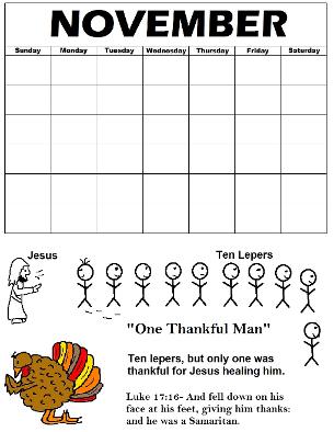 Printable Thanksgiving Calendar Ten Lepers One Thankful Man Turkey