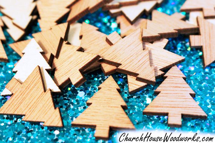 Mini Wood Christmas Tree Ornaments for DIY Christmas Wreaths or Christmas Villages
