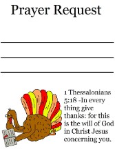 Thanksgiving Turkey Printable Prayer Request Sheet- Turkey Reading Bible 1 Thess 5:18