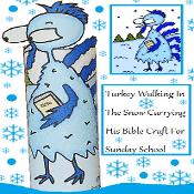 Blue Thanksgiving Turkey Sunday School Lesson for Kids | Church House Collection | ChurchHouseCollection.com Printable Turkey Blue Turkey Cold Frozen Walking in snow winter carrying bible toilet paper roll craft cut out template free kids printable