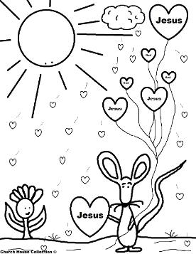Valentine Mouse Holding Jesus Balloons Coloring Page