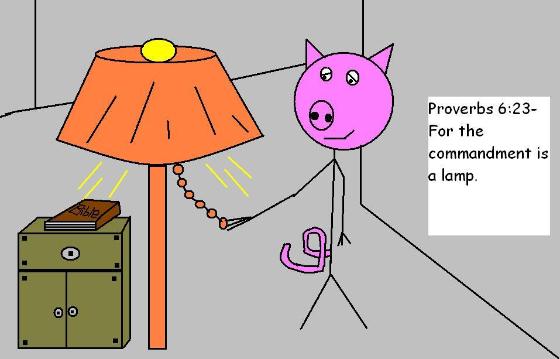 christian clipart pig cartoon proverbs 6:23 for the commandment is a lamp