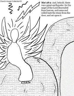 Easter Angel rolled the stone away coloring page matthew 28:2 Easter Resurrection coloring pages  by ChurchHouseCollection.com Easter Tomb Resurrecion Of Jesus Coloring Pages for Sunday School Preschool Kids