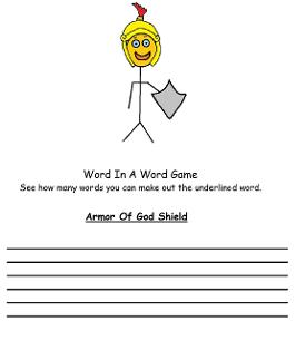 armor of God Word in a word activity sheet for kids
