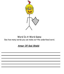 armor of God Word in a word activity sheet for kids
