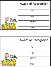 Baby Jesus In The Manger And Sheep Eating Fish And Loaves Award Certificate