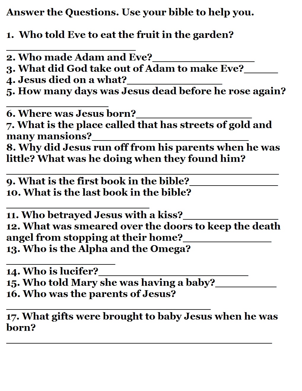 Printable Bible Quizzes