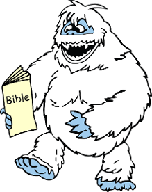 Bumble The Snow Monster from Rudolph The Red Nosed Reindeer Reading The Bible. A printable cutout craft for Sunday school kids. With and without words.