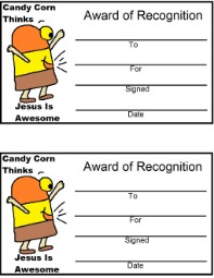  Candy Corn Thinks Jesus Is Awesome Award Certificate