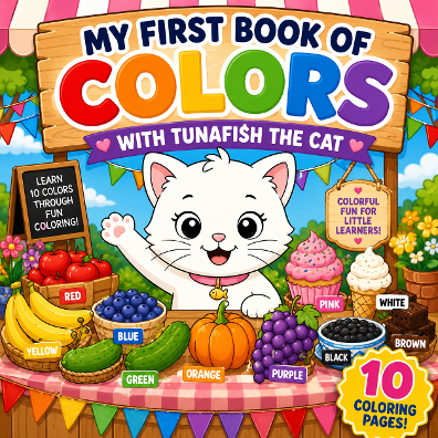 My First Book of Colors with Tunafish the Cat – 10 Coloring Pages