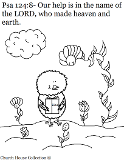Psalms Coloring Pages. Psalms 124:8 Our Help Is In The Name Of The Lord who made heaven and earth. Chick with bible coloring page.