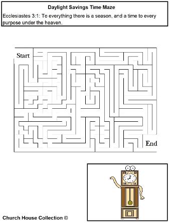 Daylight savings time clock maze for kids Ecc 1:3