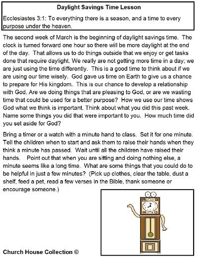 Daylight Savings Time Sunday School Lesson Ecc 3:1 Save Time For Jesus